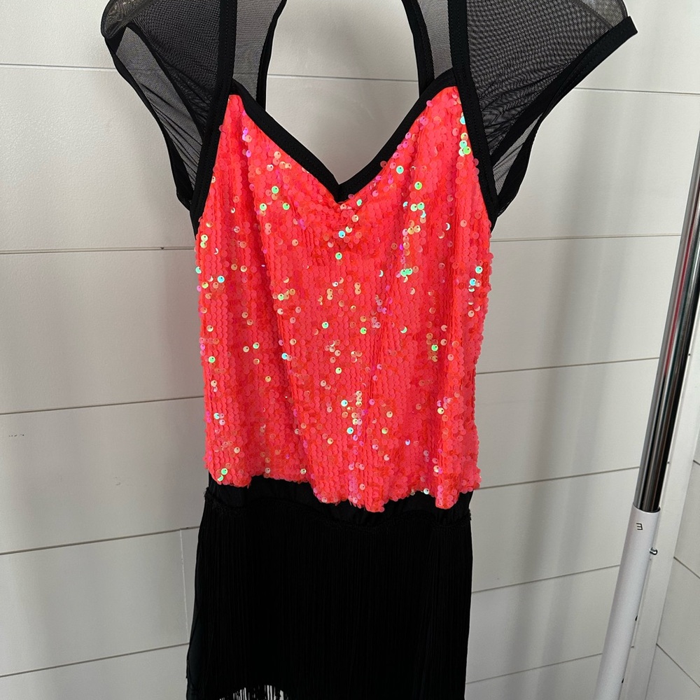 Weissman Neon Pink Sequin Dress with Black Accents